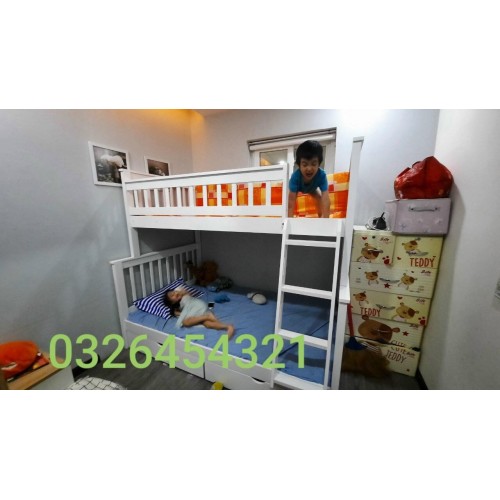 Giường 2 tầng màu trắng - tầng 1 (1m2) tầng 2 (1m)