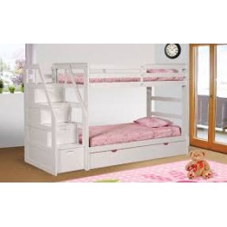 Giường 3 tầng cầu thang liên hợp Suri Galaxy màu trắng